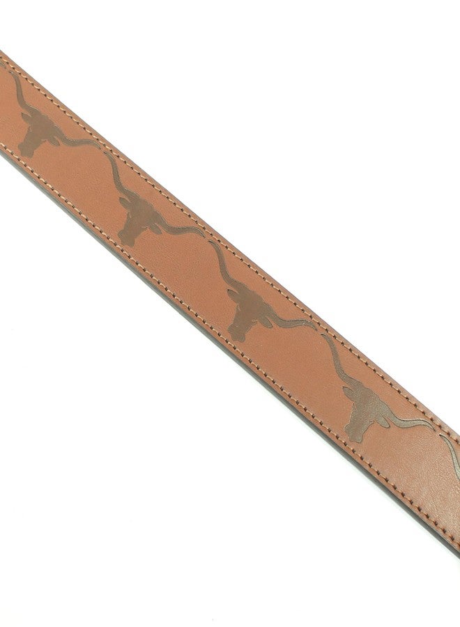 BC Belts حزام من جلد ثور لونغ هورن من بي سي بيلتس مع مشبك معدني بعرض 1.5 بوصة مزود بأزرار كبس - قرن ثور غربي (بني - مقاس كبير) - Image 4